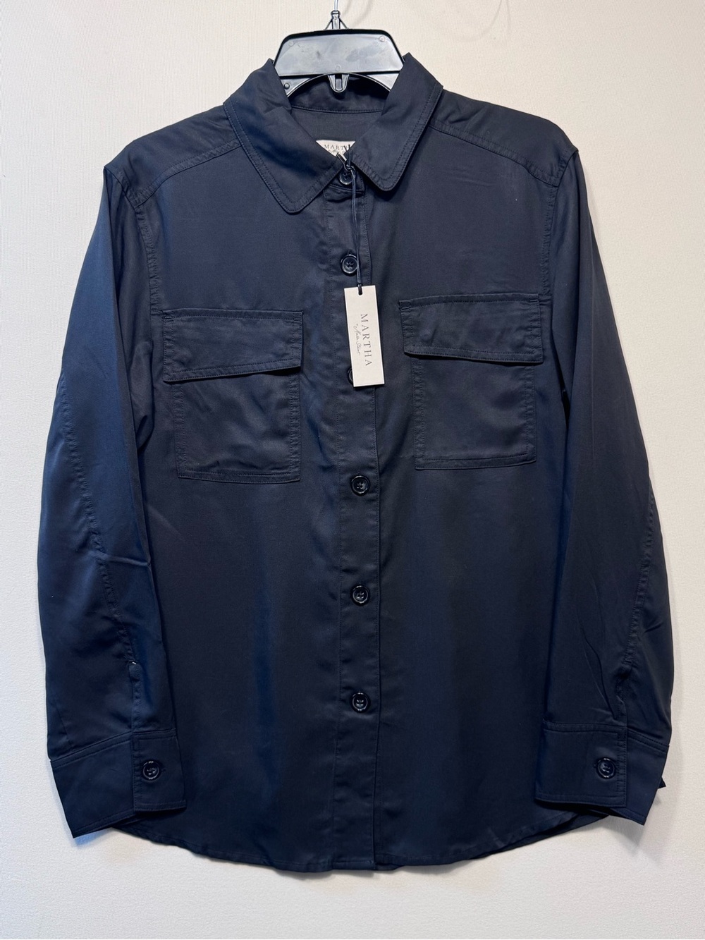 Martha Stewart the utility Long-Sleeve Button-Down Shirt black nwt size small